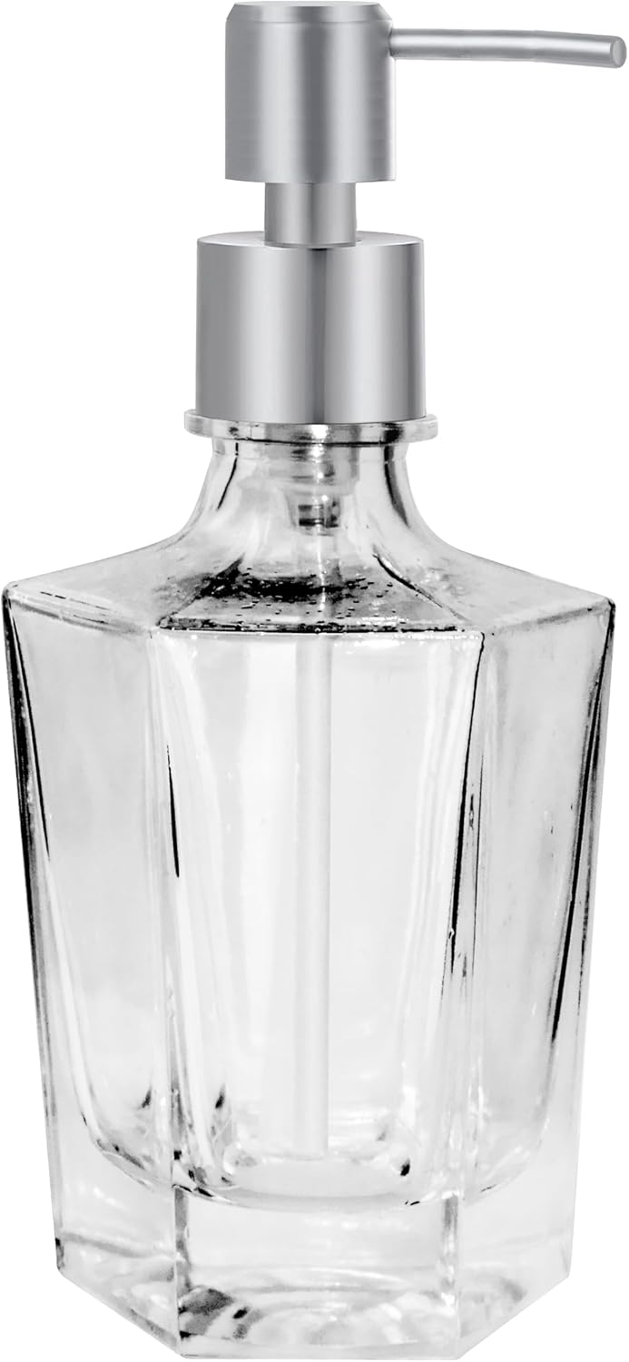 OGGI 9.5oz Concave Glass Soap Dispenser with Satin Silver…